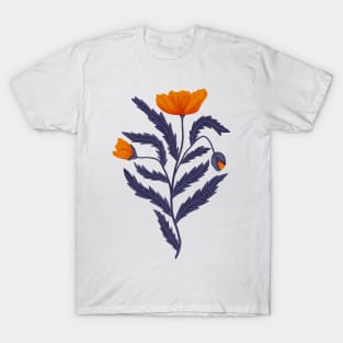 Poppy Flower 1 Orange Blue T-Shirt